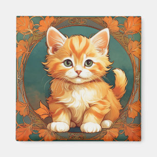 Alphonse Mucha Style Orange Cat Magnet