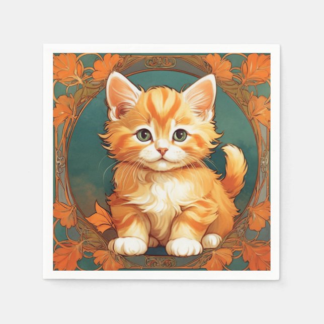 Alphonse Mucha Style Orange Cat Napkin (Front)
