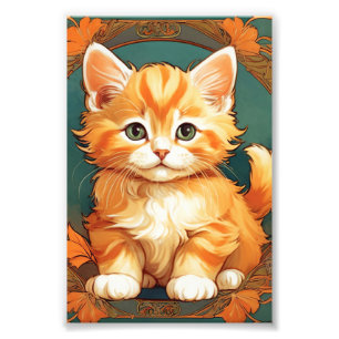 Alphonse Mucha Style Orange Cat Photo Print