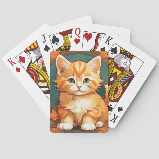 Alphonse Mucha Style Orange Cat Playing Cards (Back)
