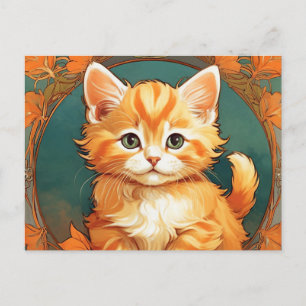 Alphonse Mucha Style Orange Cat Postcard