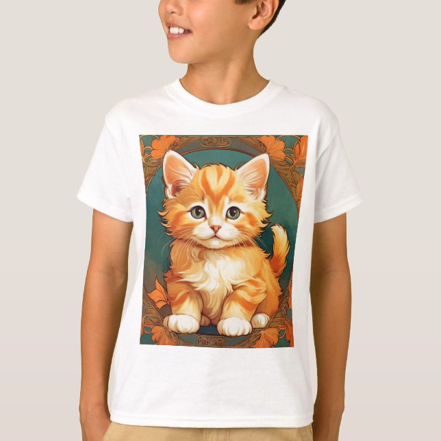 Alphonse Mucha Style Orange Cat T-Shirt (Front)