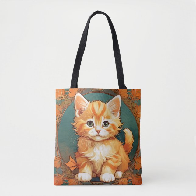 Alphonse Mucha Style Orange Cat Tote Bag (Front)