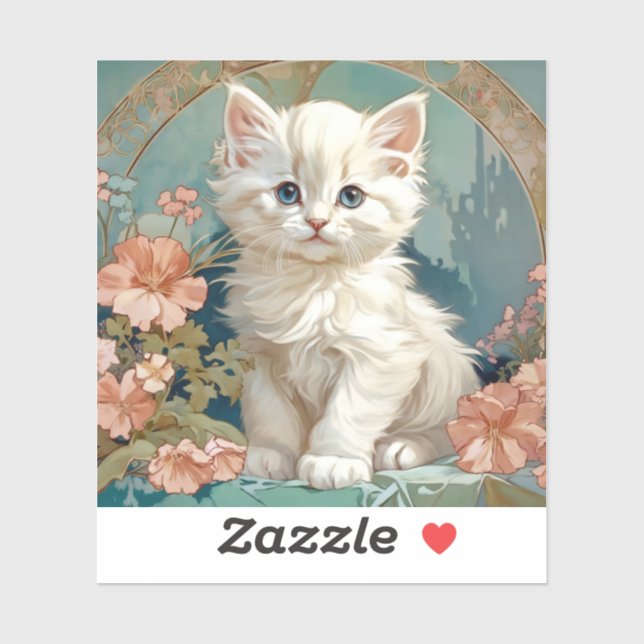 Alphonse Mucha Style White Cat (Sheet)