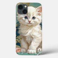 Alphonse Mucha Style White Cat