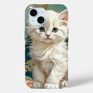Alphonse Mucha Style White Cat iPhone 15 Case