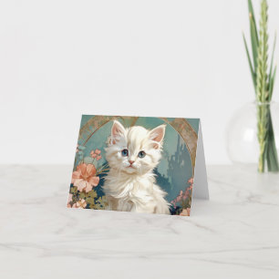 Alphonse Mucha Style White Cat Invitation
