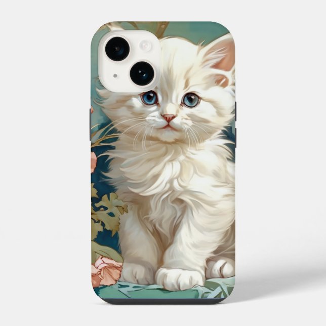 Alphonse Mucha Style White Cat iPhone Case (Back)