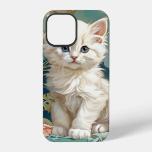 Alphonse Mucha Style White Cat iPhone 12 Case