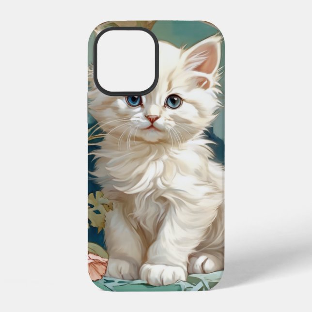 Alphonse Mucha Style White Cat iPhone Case (Back)