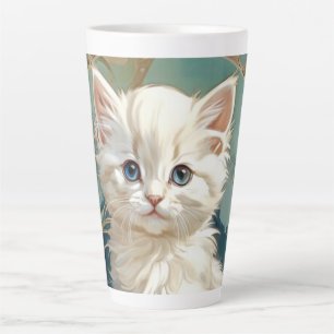 Alphonse Mucha Style White Cat Latte Mug