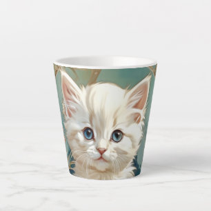 Alphonse Mucha Style White Cat Latte Mug