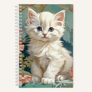 Alphonse Mucha Style White Cat Notebook