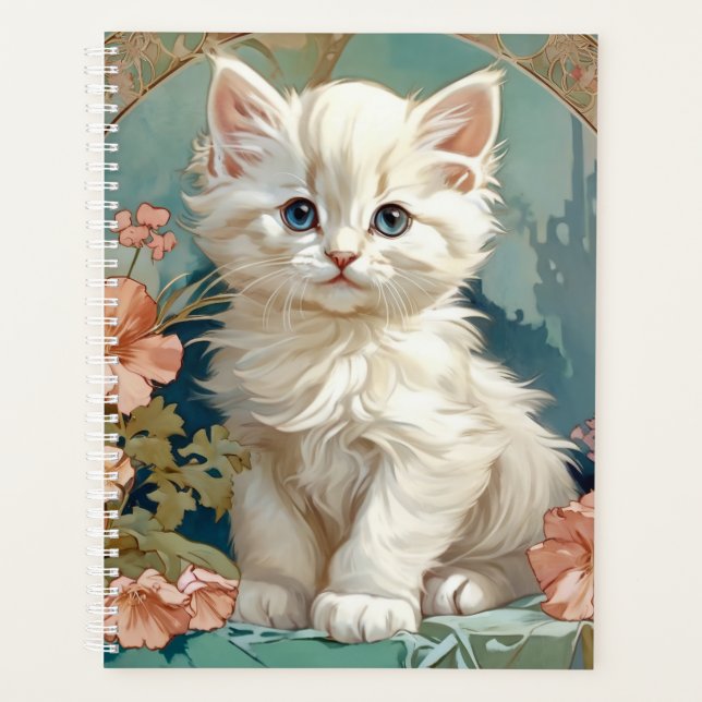 Alphonse Mucha Style White Cat Planner (Front)