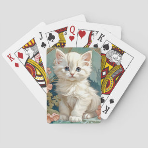 Alphonse Mucha Style White Cat Playing Cards