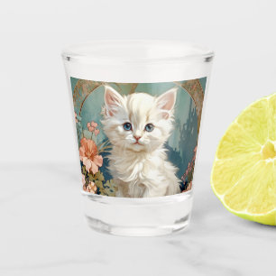 Alphonse Mucha Style White Cat Shot Glass