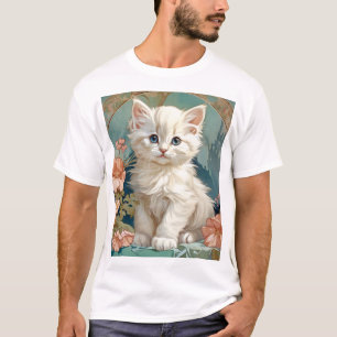 Alphonse Mucha Style White Cat T-Shirt