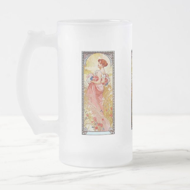 Alphonse Mucha Summer Frosted Glass Beer Mug (Left)