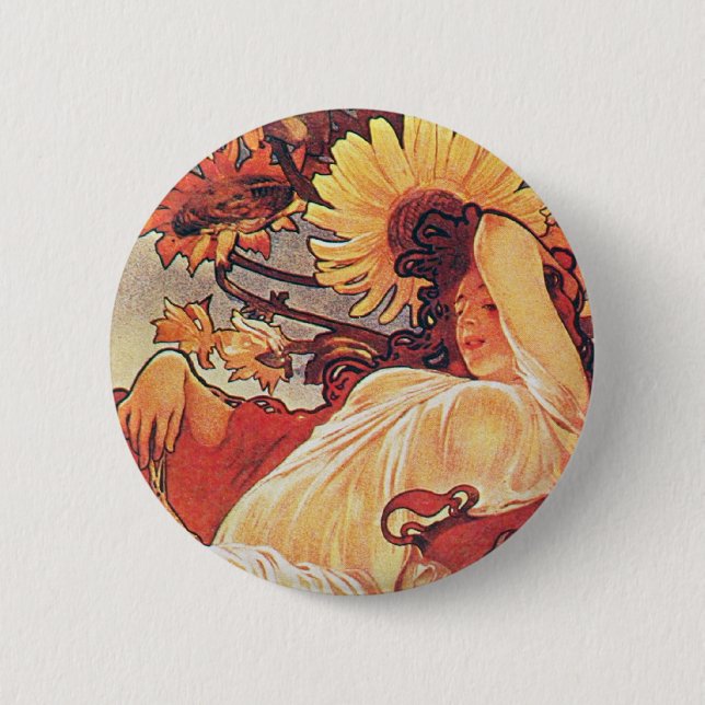 Alphonse Mucha Sunflower 6 Cm Round Badge (Front)