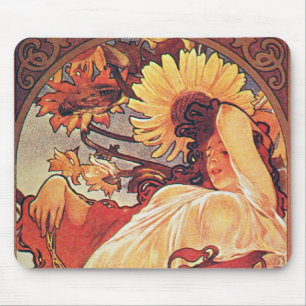 Alphonse Mucha Sunflower Mouse Mat