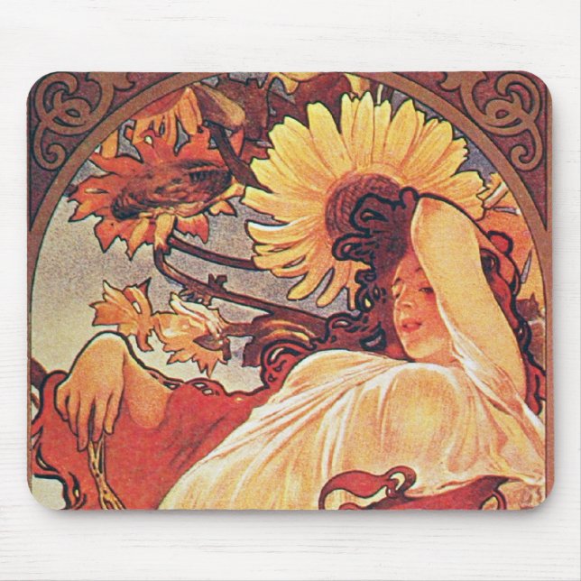 Alphonse Mucha Sunflower Mouse Mat (Front)