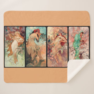 Alphonse Mucha, The Four Seasons (1896)  Sherpa Blanket