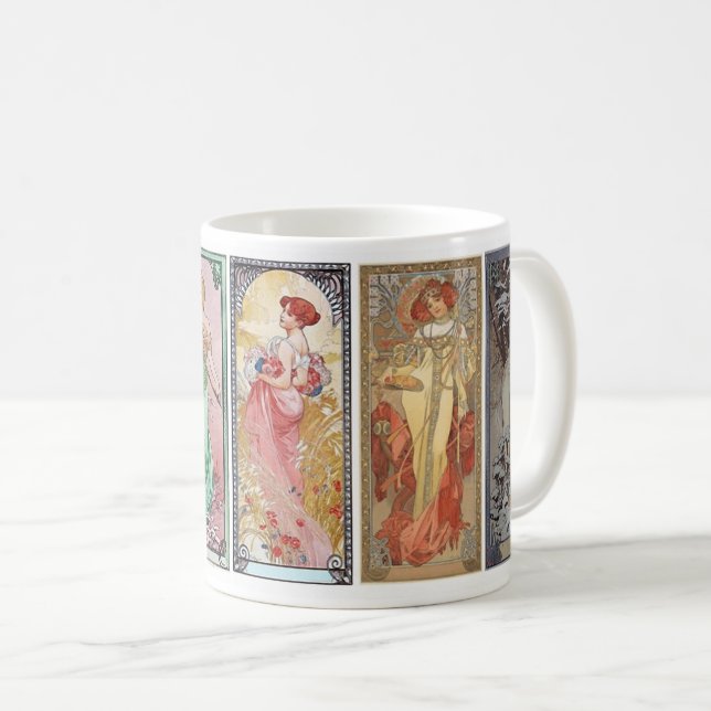 Alphonse Mucha , The four seasons, 1900 Coffee Mug (Front Right)