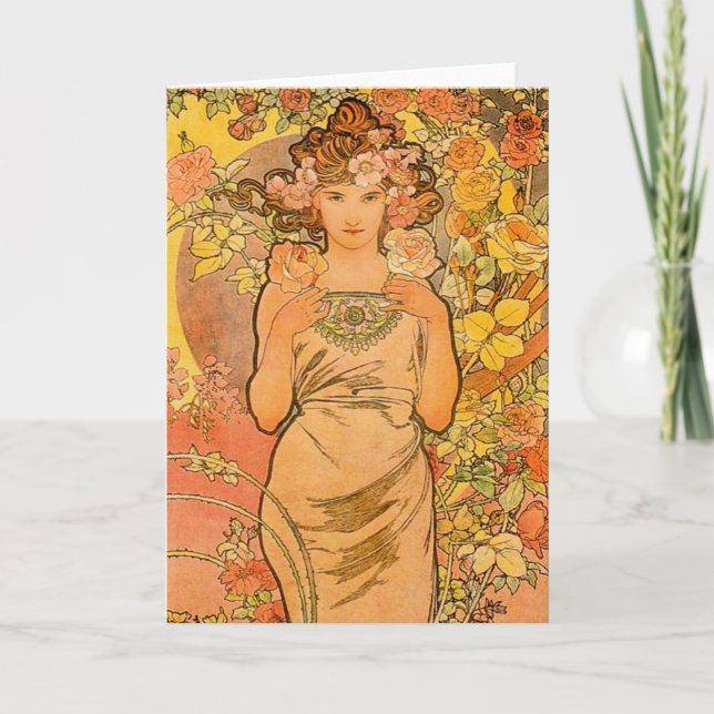 Alphonse Mucha The Rose Greeting Card (Front)