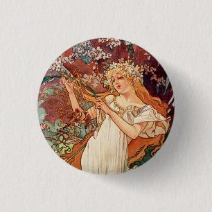 Alphonse Mucha, The Seasons (1896) Spring 3 Cm Round Badge