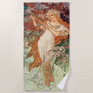 Alphonse Mucha, The Seasons (1896) Spring Beach Towel