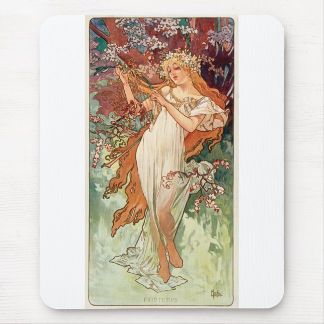 Alphonse Mucha, The Seasons (1896) Spring Mouse Mat (Front)