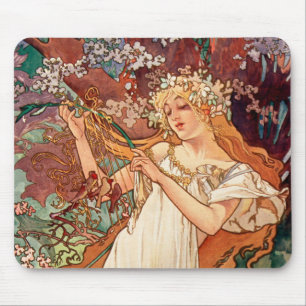 Alphonse Mucha, The Seasons (1896) Spring Mouse Mat