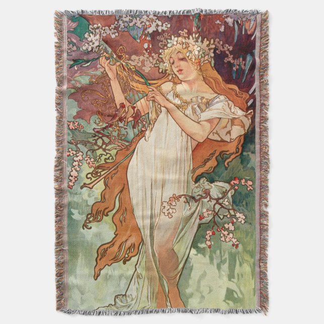 Alphonse Mucha, The Seasons (1896) Spring Throw Blanket (Front Vertical)