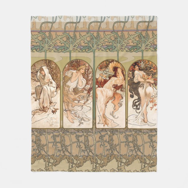Alphonse Mucha The Seasons 1897 Art Nouveau Fleece Blanket (Front)