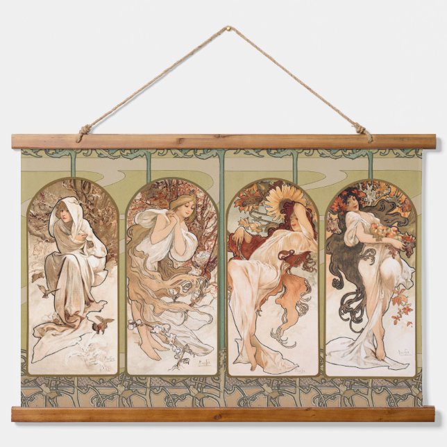 Alphonse Mucha The Seasons 1897 Art Nouveau Hanging Tapestry (Front)