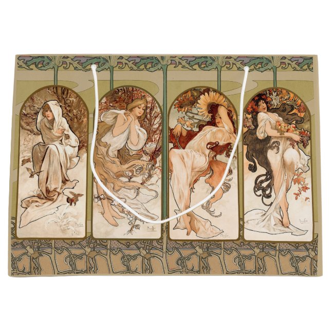 Alphonse Mucha The Seasons 1897 Art Nouveau Large Gift Bag (Front)