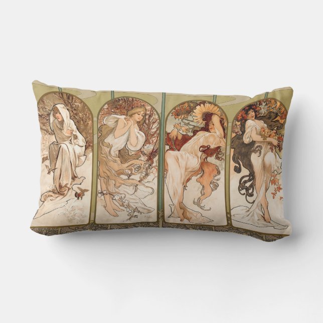 Alphonse Mucha The Seasons 1897 Art Nouveau Lumbar Cushion (Back)