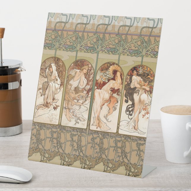 Alphonse Mucha The Seasons 1897 Art Nouveau Pedestal Sign (In SItu)