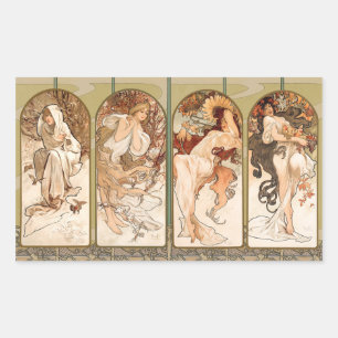 Alphonse Mucha The Seasons 1897 Art Nouveau Rectangular Sticker