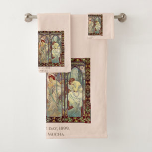Alphonse Mucha -The times of the day  Bath Towel Set