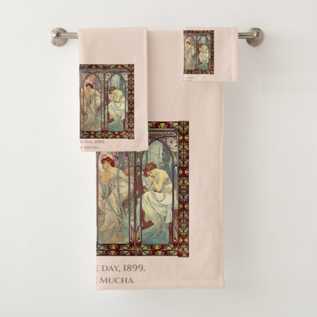 Alphonse Mucha -The times of the day  Bath Towel Set (Insitu)