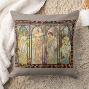 Alphonse Mucha -The times of the day  Cushion
