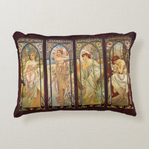 Alphonse Mucha, The Times of the Day Decorative Cushion