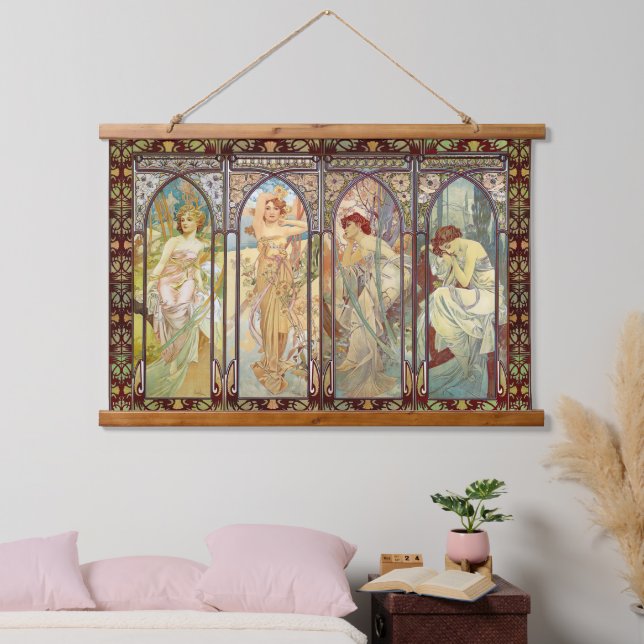 Alphonse Mucha -The times of the day  Hanging Tapestry (Bedroom)