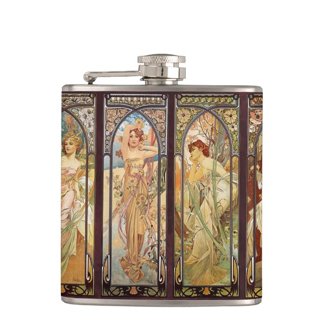 Alphonse Mucha, The Times of the Day Hip Flask (Front)