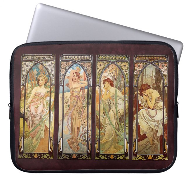 Alphonse Mucha, The Times of the Day Laptop Sleeve (Front)