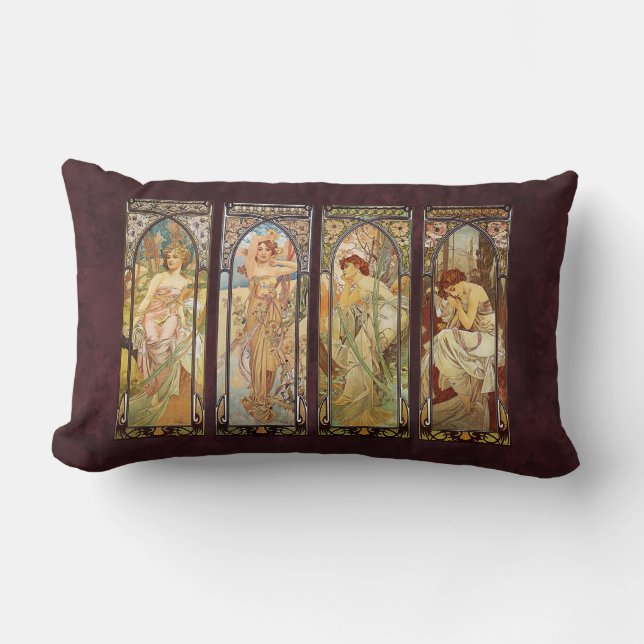 Alphonse Mucha, The Times of the Day Lumbar Cushion (Front)