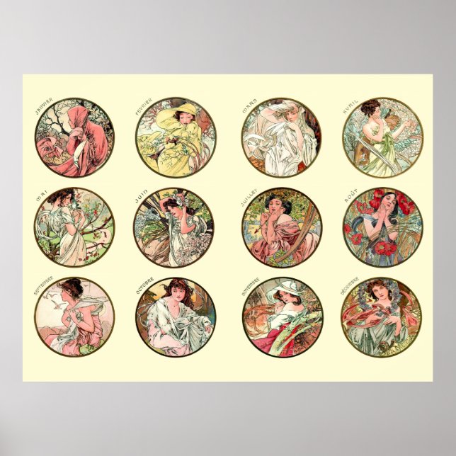Alphonse Mucha Twelve Months Of The Year Poster (Front)