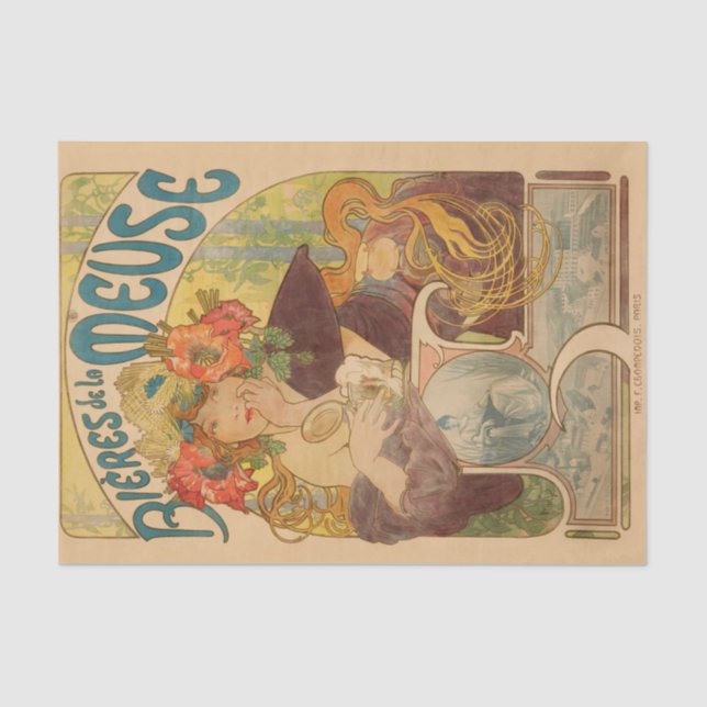 Alphonse Mucha Vintage Antique Decoupage Paper  (Front)