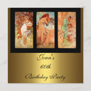 Alphonse Mucha Vintage Art Gold Invitation